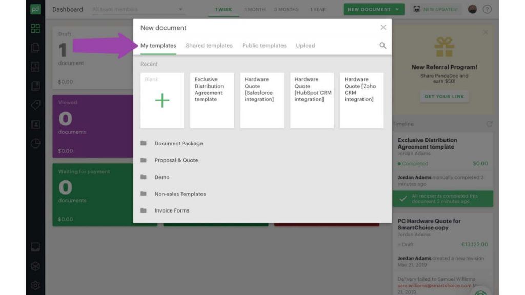 pandadoc create document template