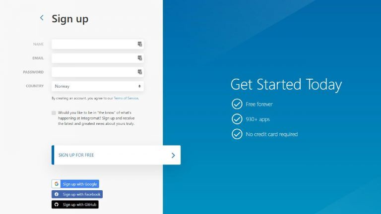 integromat signup form