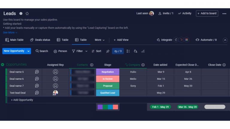 monday.com - leads management board - manage orders