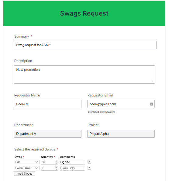 Swag Request form using JotForm