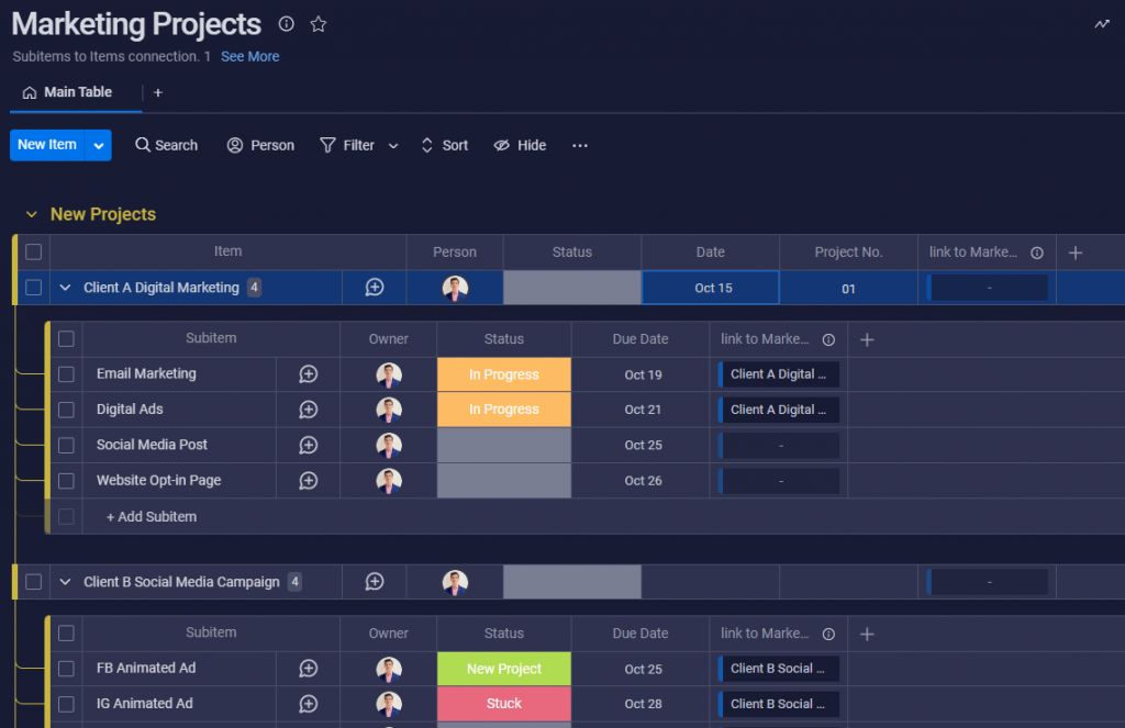 Marketing Projects subitems