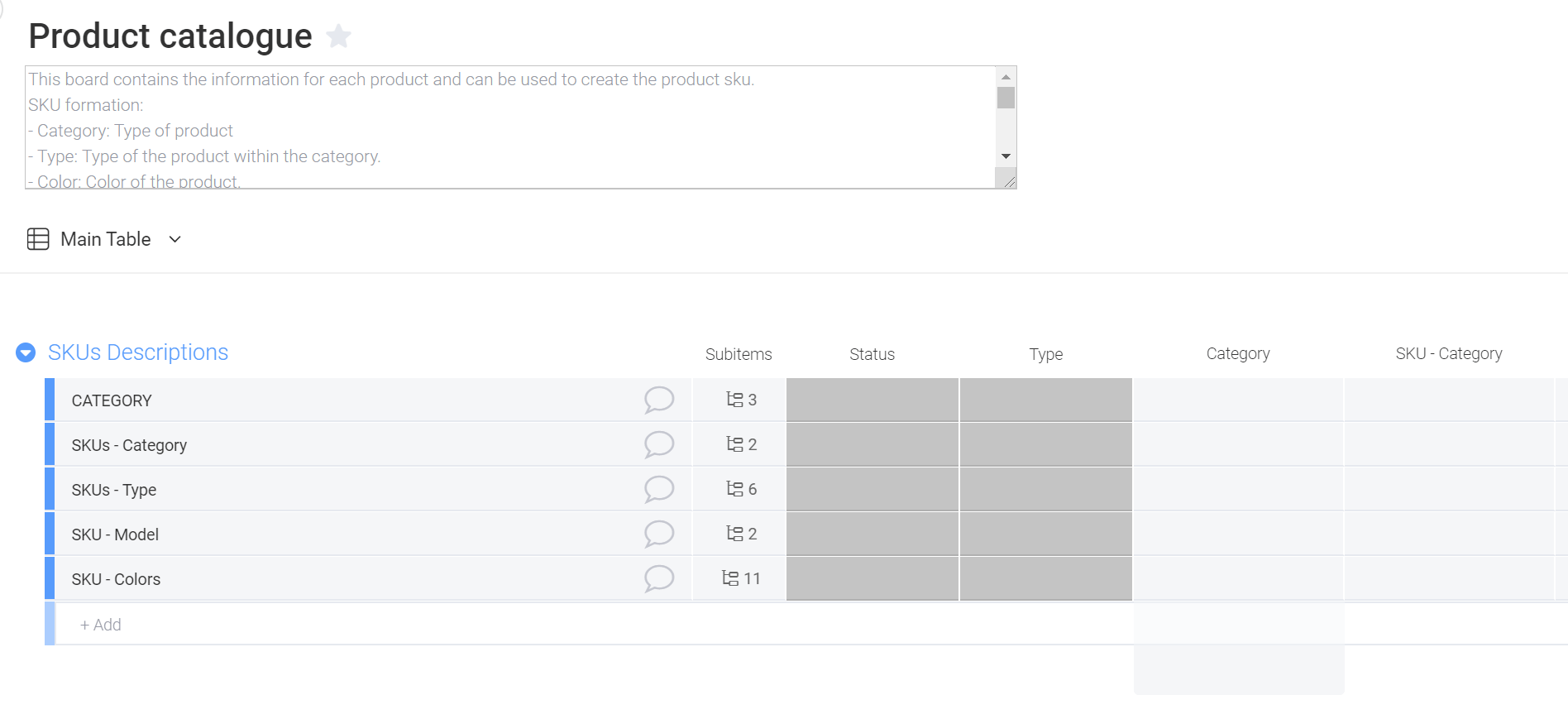How to create a product catalogue and SKUs in monday.com - Categories